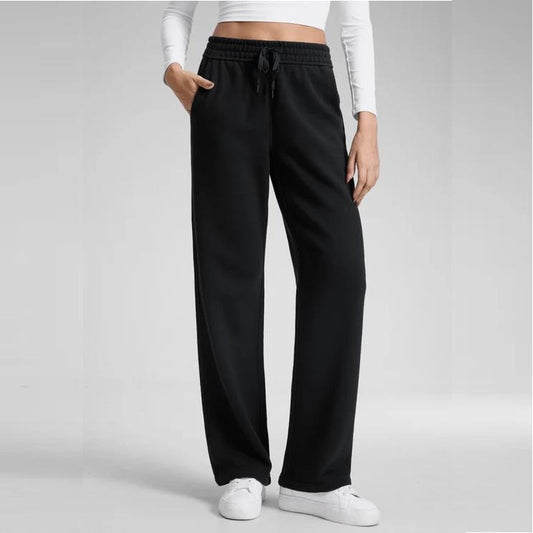 Damen Weite High Waist Hose mit hohem Bund und weitem Bein vorne gezeigt