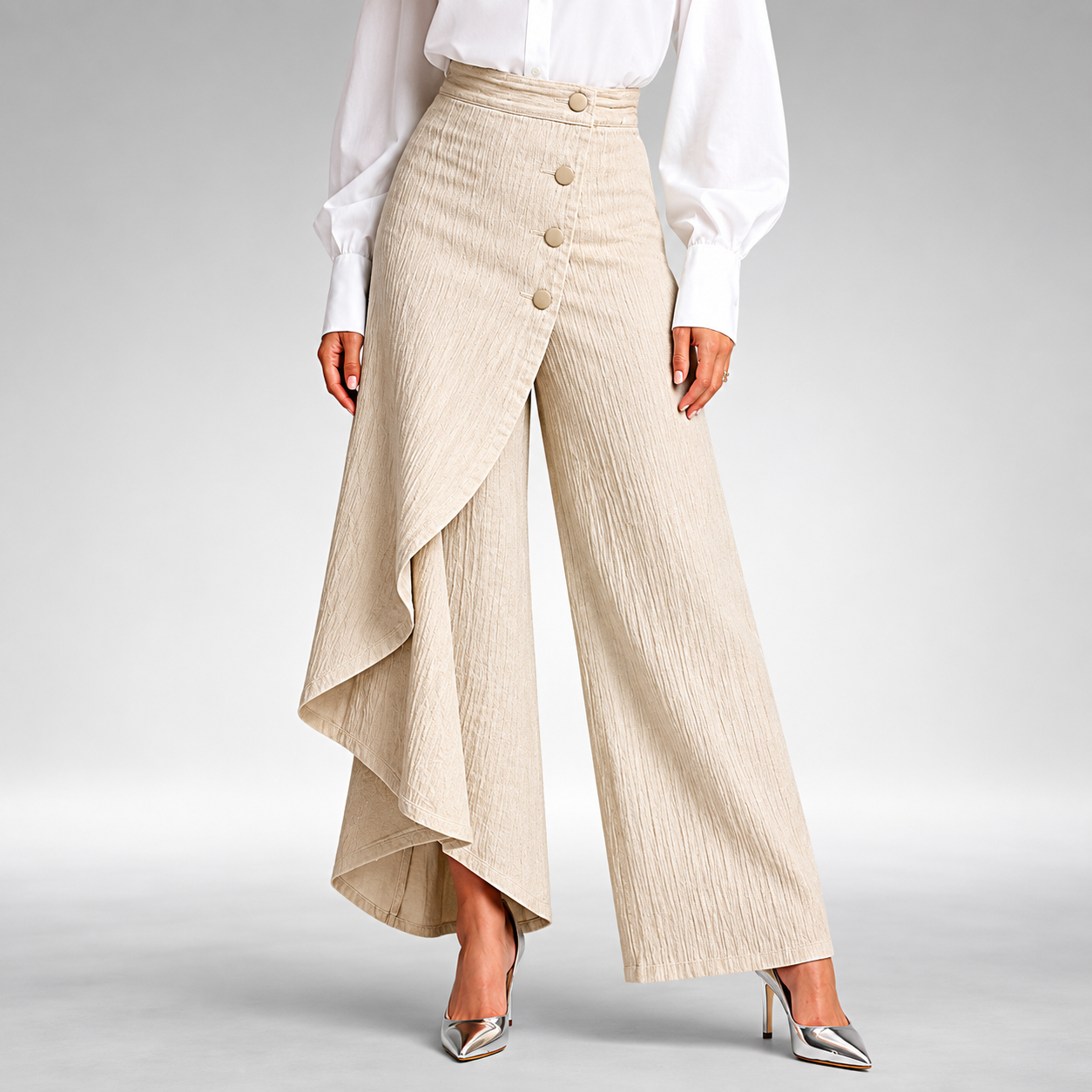 Detailansicht vom hohen Bund der weiten Damenhose