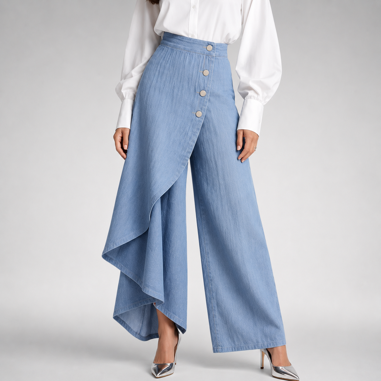 Damen Weite Hose Mit Hohem Bund