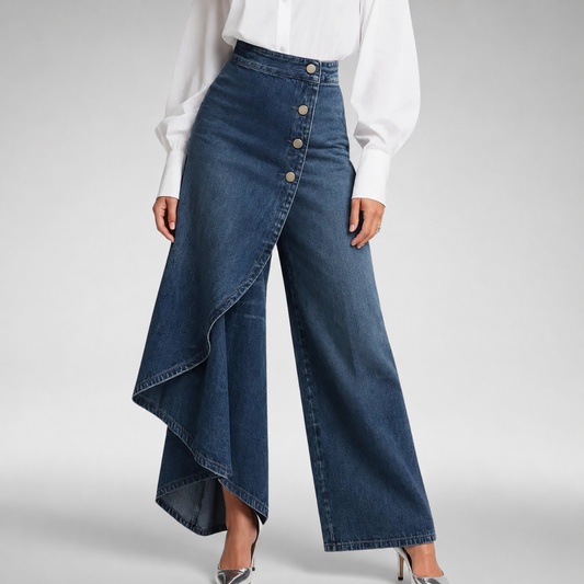 Damen weite Hose mit hohem Bund und fliessendem Fall in Vorderansicht