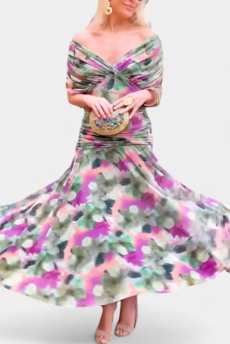 Elegantes langes Kleid mit floralem Muster für Damen