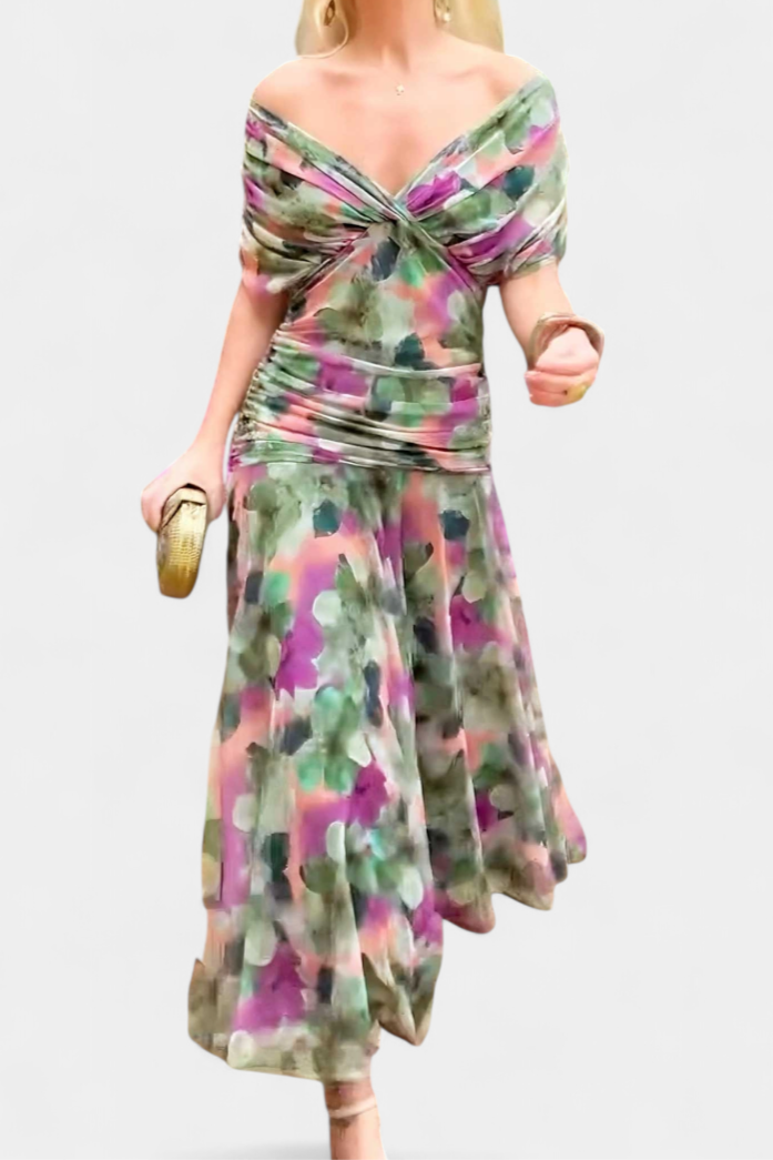 Sommerliches Blumen-Maxikleid mit tiefem V-Ausschnitt