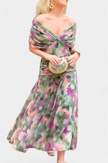 Damenkleid mit romantischem Blumenprint in bodenlangem Schnitt