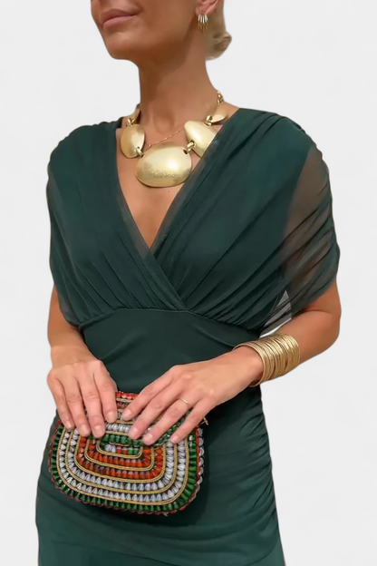 Damen Maxikleid Mit Blumenmuster Und V Ausschnitt