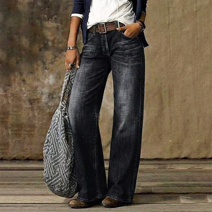 Damen Wide Leg Jeans aus Denim im Detail mit weitem Bein und Denimstruktur