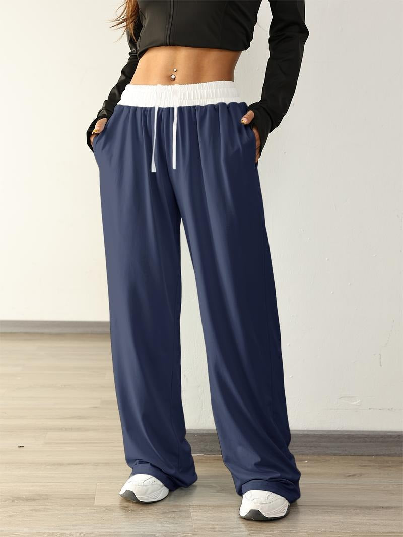 Detailansicht des Bunds mit Tunnelzug bei Damen Sweatpants mit weitem Bein
