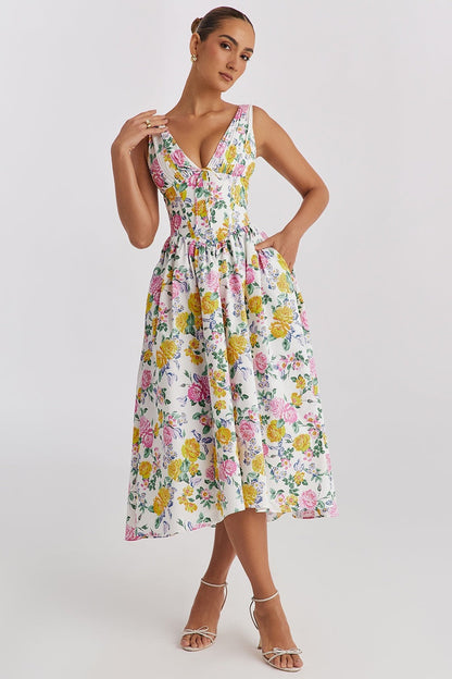 Damen Midi Kleid mit Blumenprint in relaxed fit, Vorderansicht