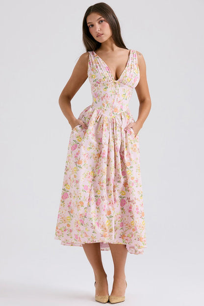 Damen Midi Kleid mit Blumenprint, Rückansicht