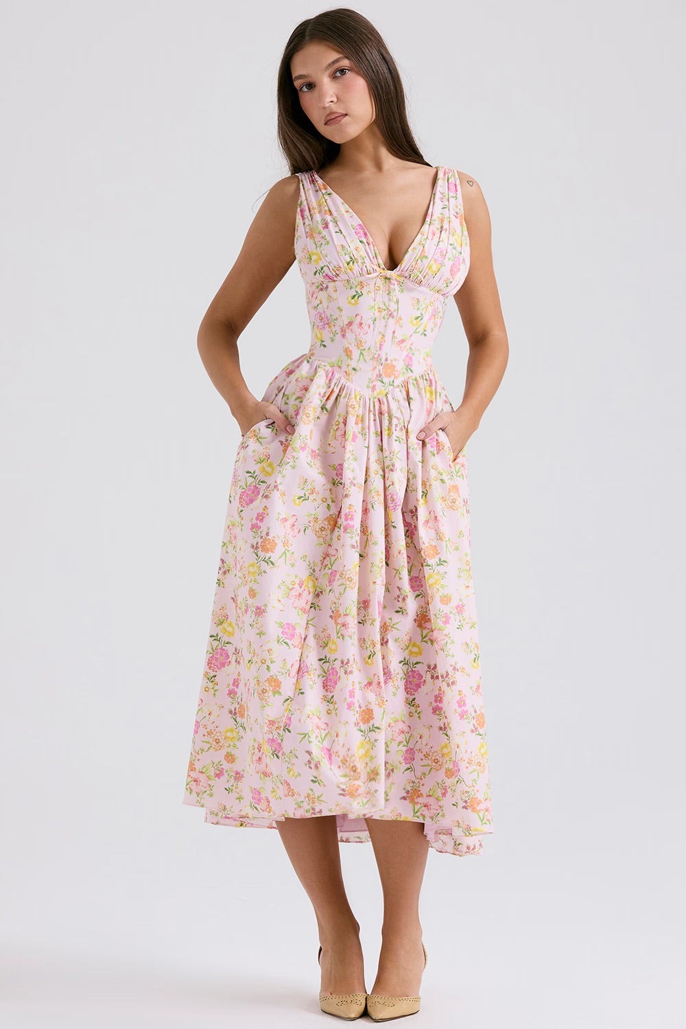 Damen Midi Kleid Mit Blumenprint In Relaxed Fit