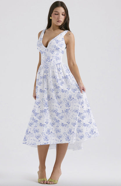 Damen Midi Kleid mit floralem Muster in Seitenansicht