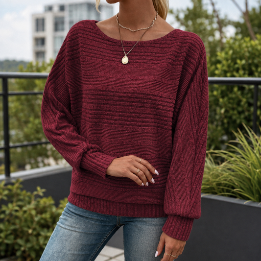 Damen-Rippstrickpullover mit markanten Fledermausärmeln