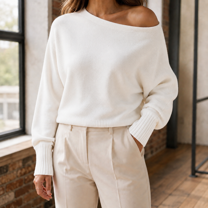 Damen Asymmetrischer Strickpullover Off Shoulder