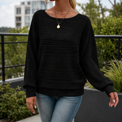 Damen Rippstrickpullover Mit Fledermausärmeln