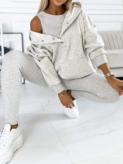 Damen-Loungewear-Set mit Langarmoberteil und elastischem Bund