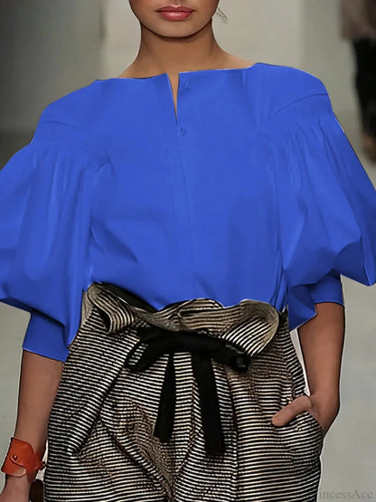 Damen Bluse Mit Laternenärmeln Und Knopfleiste