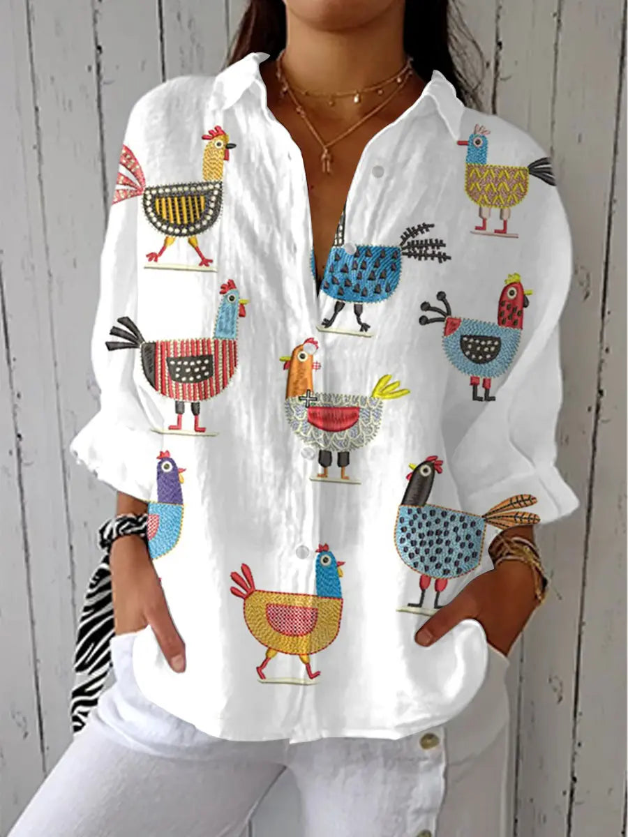 Damenbluse mit verspieltem Print und durchgehender Knopfleiste
