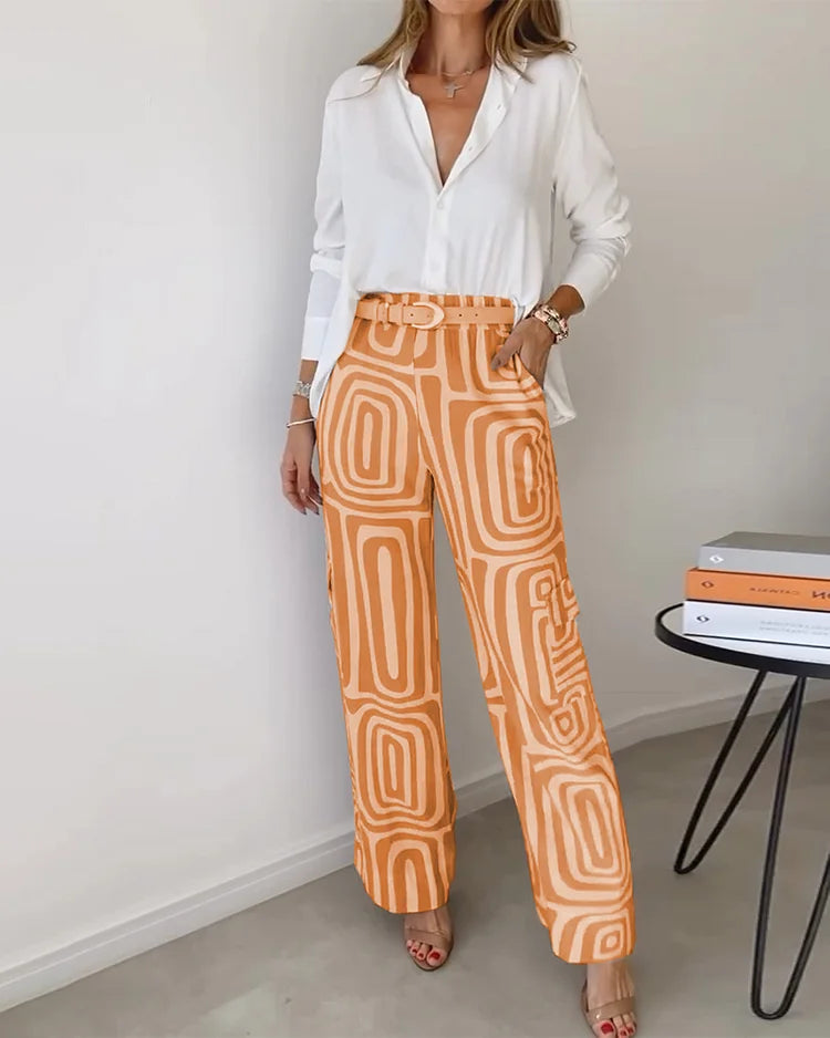 Damen Hosenanzug Mit Hemd Und Wide Leg Hose