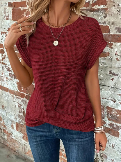 Damen Strukturpullover Mit Kurzarm Und Rundhalsausschnitt