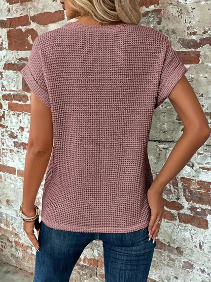 Damen Strukturpullover mit Kurzarm, Seitenansicht der Passform