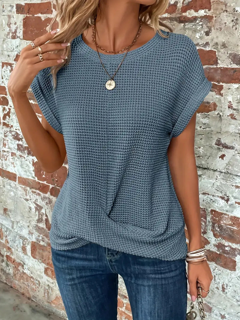 Damen Strukturpullover Mit Kurzarm Und Rundhalsausschnitt