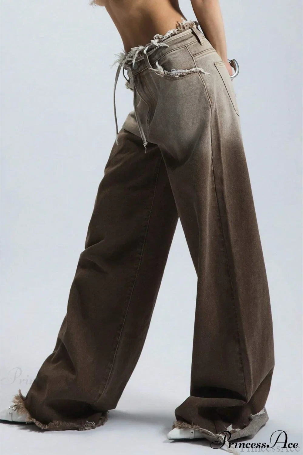 Rückansicht der Wide Leg Jeans mit Ombre Waschung für Damen