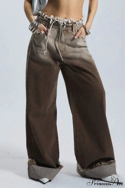 Damen Wide Leg Jeans Mit Ombre Waschung