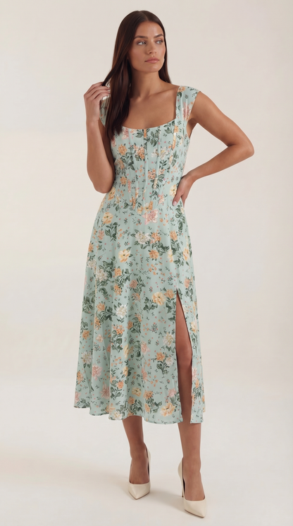 Damen Korsett Midi Kleid Hochzeitsgast Kleid