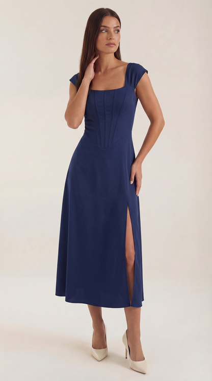 Damen Korsett Midi Kleid Hochzeitsgast Kleid