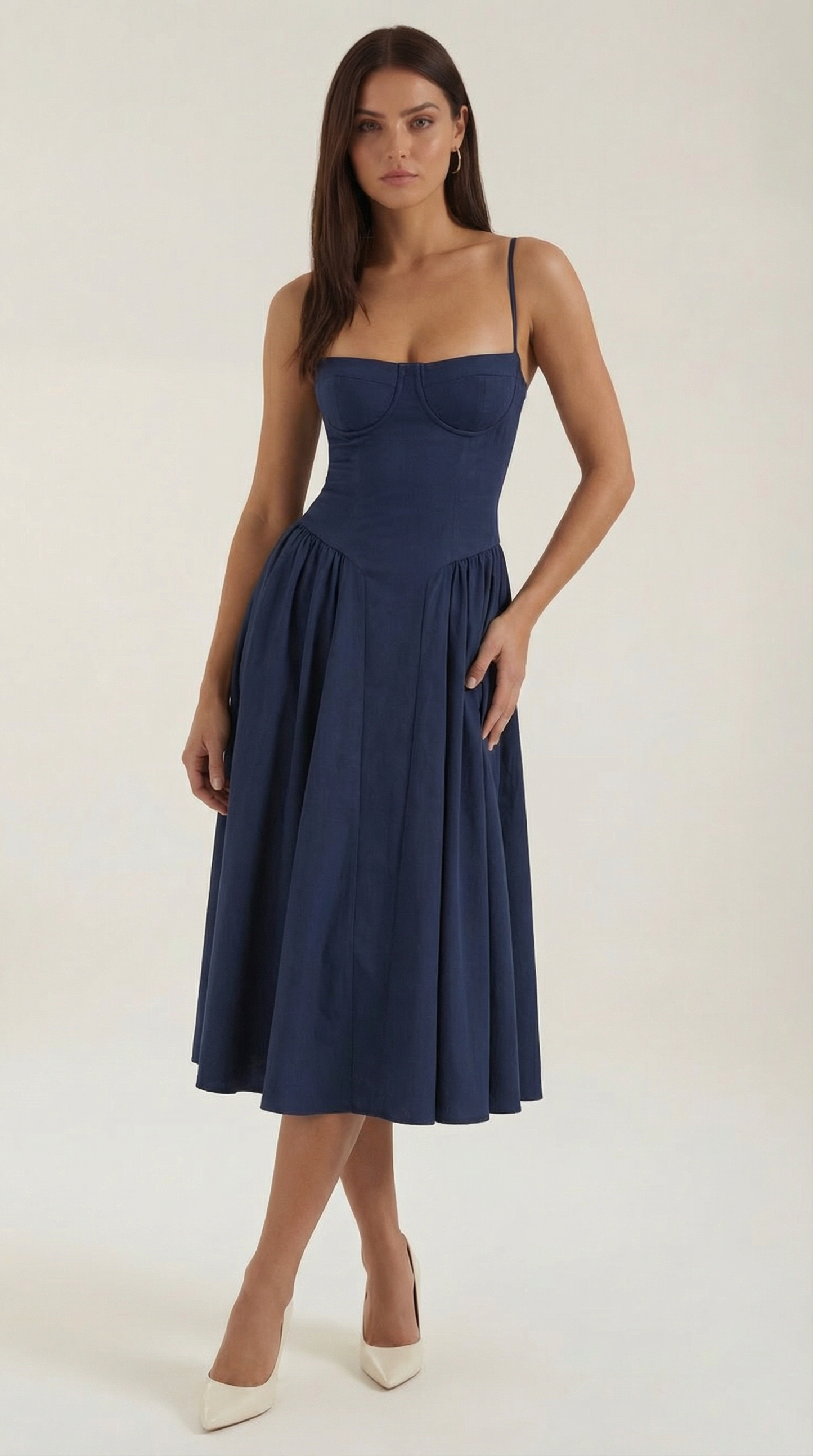 Damen Midikleid mit Blumenmuster und Korsett sowie herzförmigem Ausschnitt
