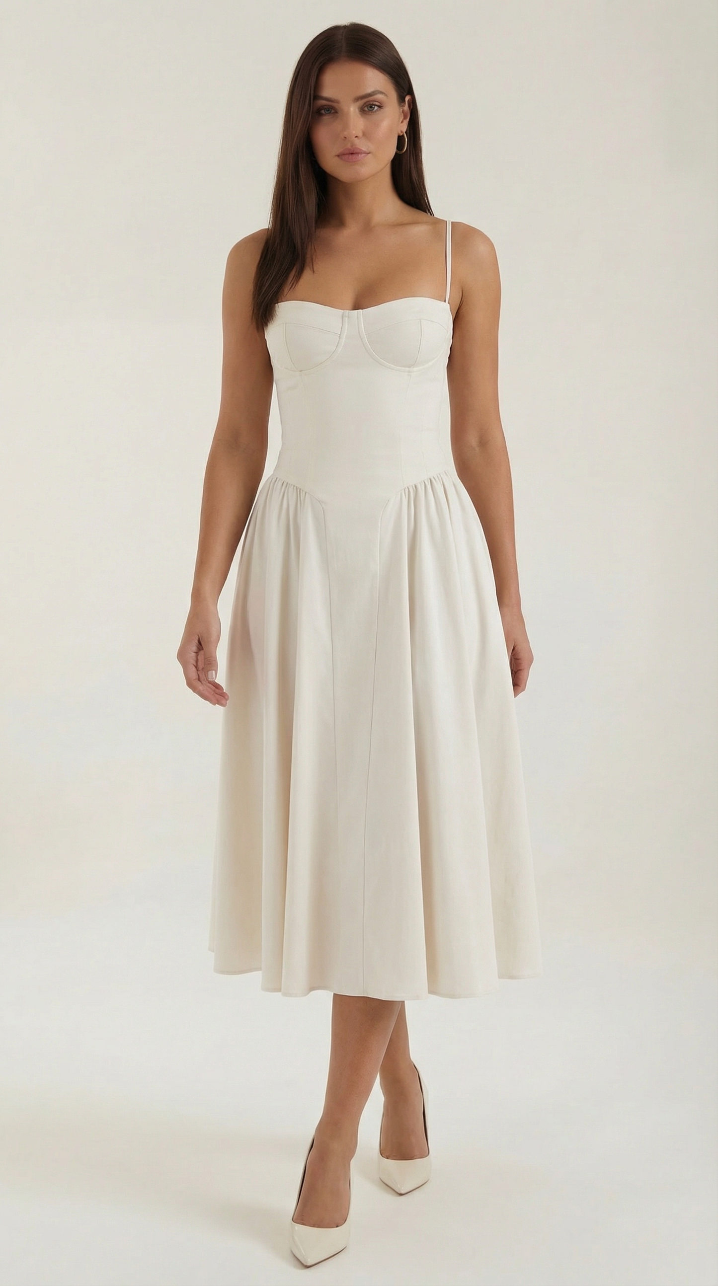 Damen Midikleid mit Blumenmuster und Korsett sowie herzförmigem Ausschnitt