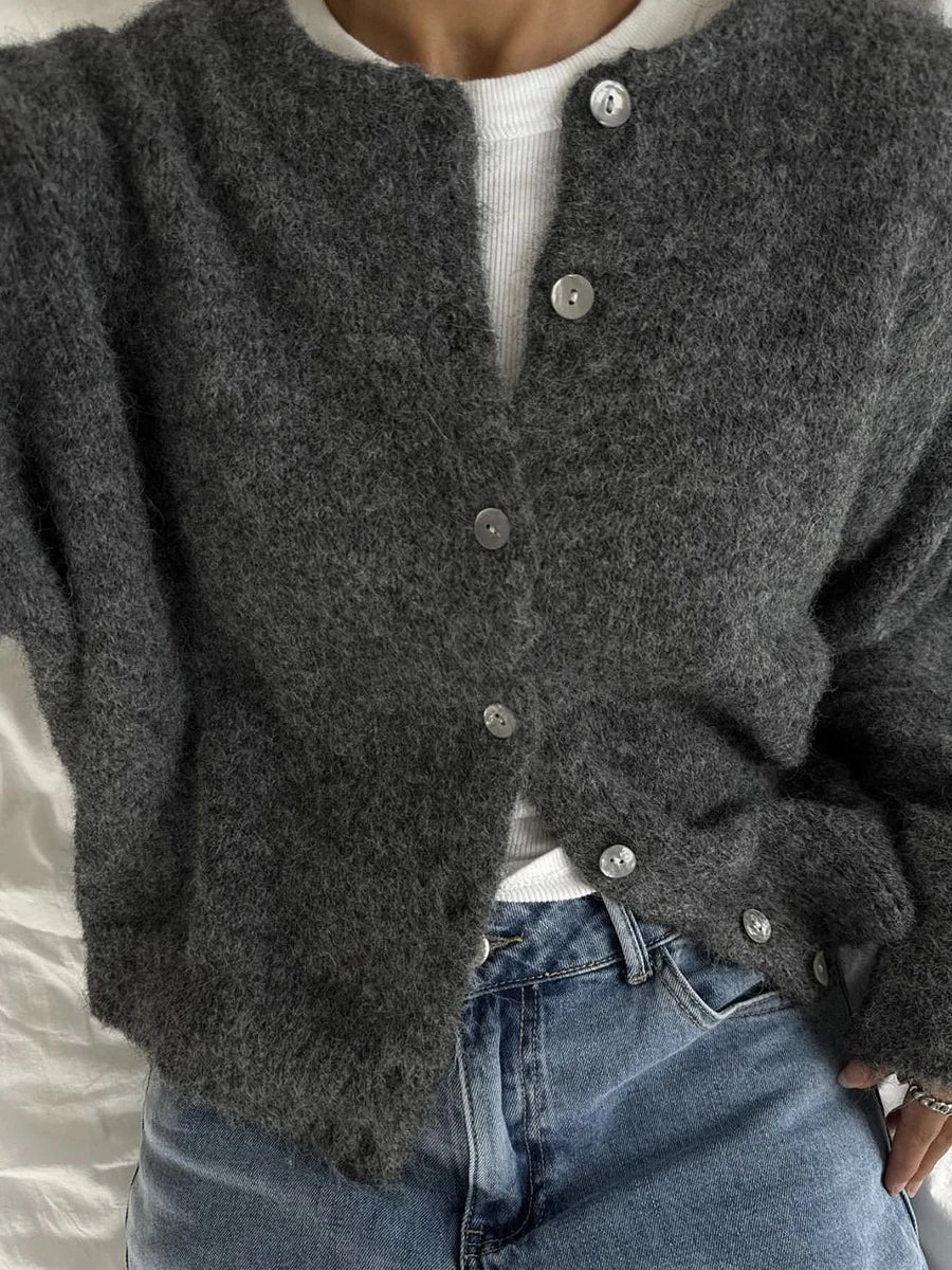 Damen Strickcardigan Mit Rundhalsausschnitt Langarm