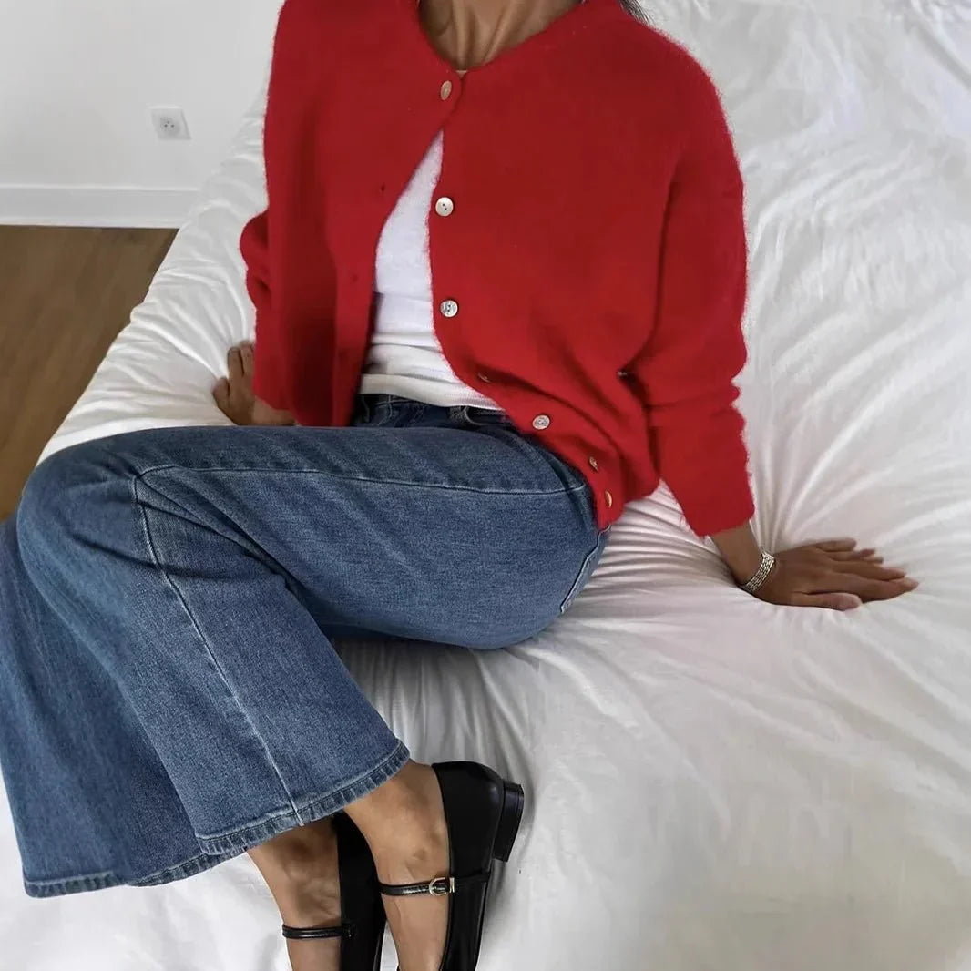 Damen-Strickjacke mit Knöpfen und schlichtem Design