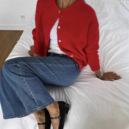 Damen-Strickjacke mit Knöpfen und schlichtem Design