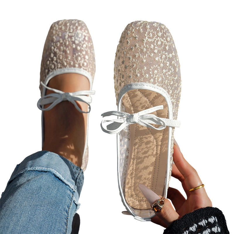 Elegante Spitzen-Ballerinas für Damen mit flacher Sohle