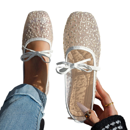 Elegante Spitzen-Ballerinas für Damen mit flacher Sohle