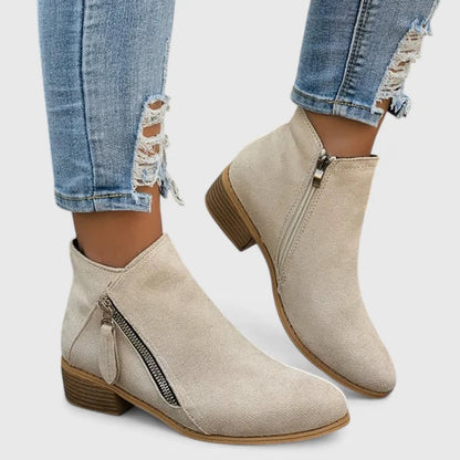 Damen Stiefeletten in Rückansicht mit stabilem Blockabsatz