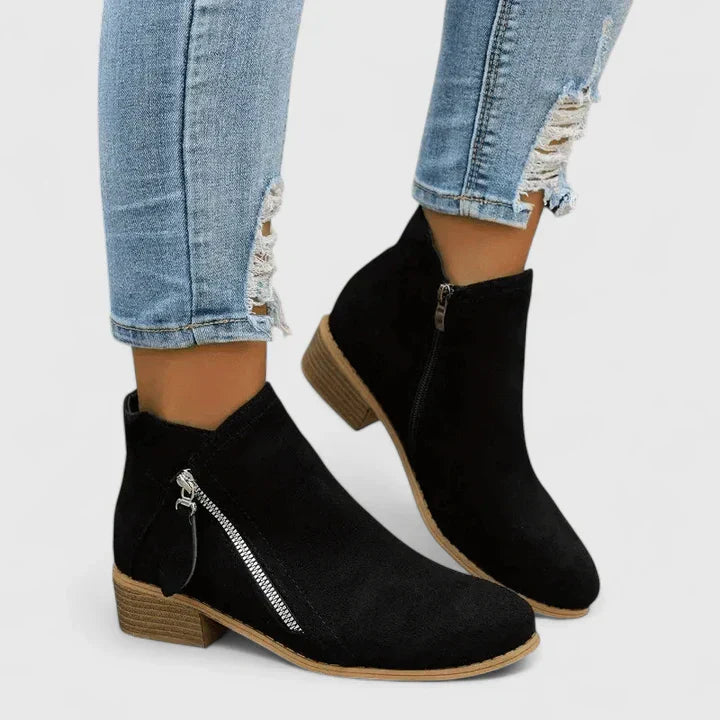 Damen Stiefeletten Mit Blockabsatz Und Reissverschluss