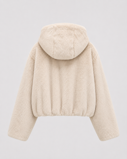 Modische Kunstfelljacke mit Kapuze für den Winter