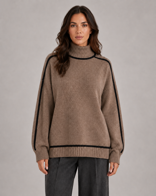 Damen Oversize Strickpullover mit Rollkragen in der Vorderansicht