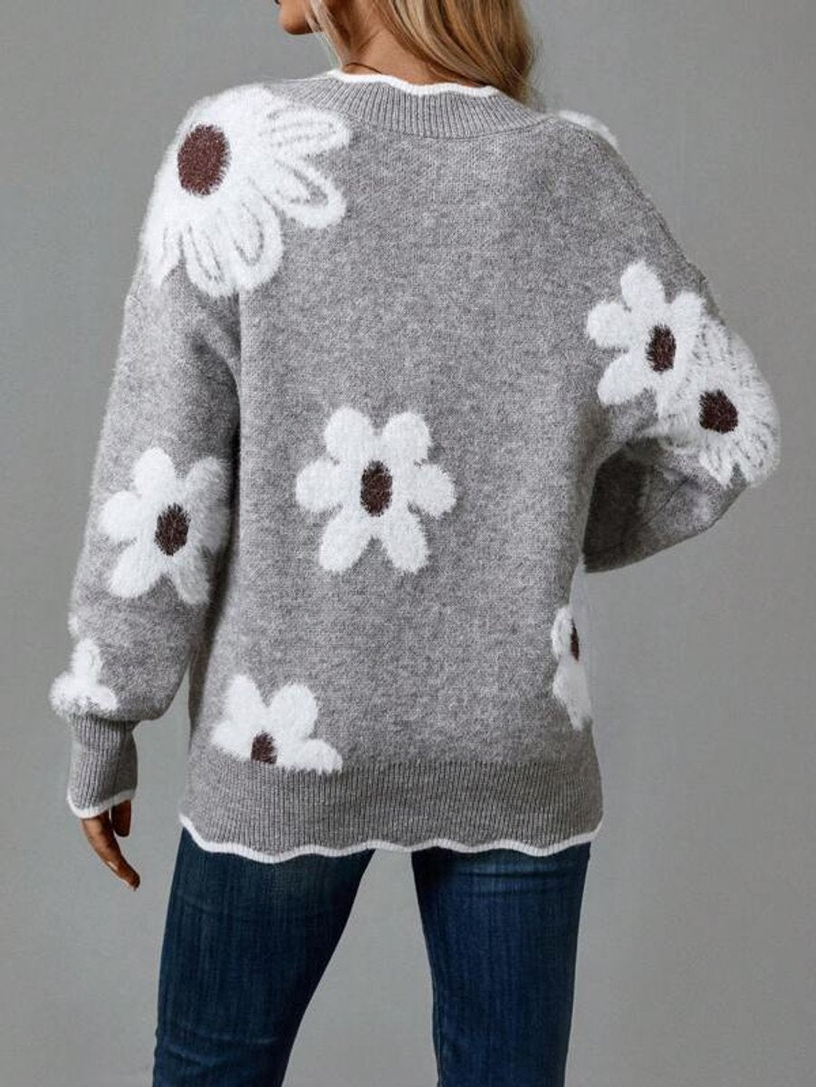 Damenpullover mit Blumenstruktur und langen Aermeln