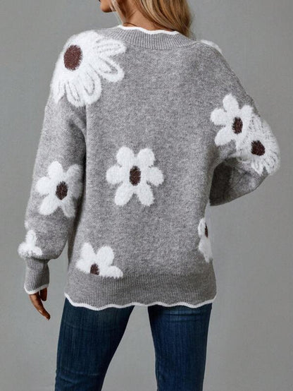Damenpullover mit Blumenstruktur und langen Aermeln
