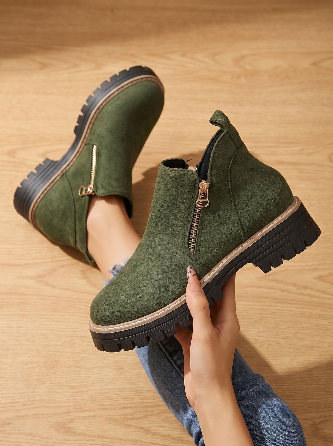 Damen-Stiefeletten mit markantem Muster und praktischem Einstieg