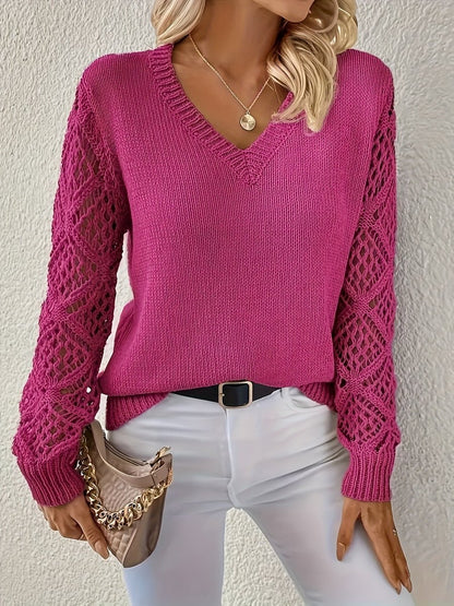 Damenpullover mit Lochstrickärmeln für moderne Outfits