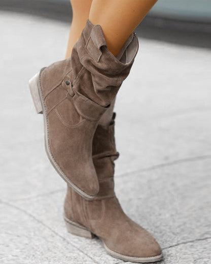 Damen Wildleder-Stiefeletten mit niedrigem Absatz & Reißverschluss