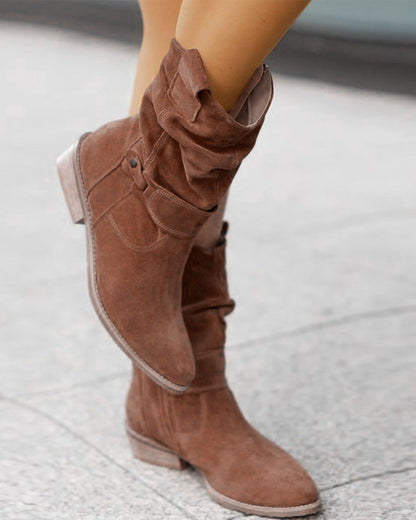 Damen Wildleder-Stiefeletten mit niedrigem Absatz & Reißverschluss