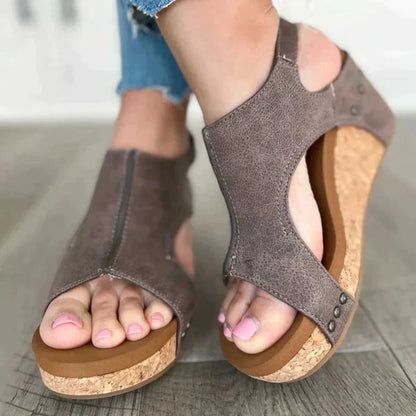 Damen Orthopädische Wedges Sandalen mit Klettverschluss & Lederimitat