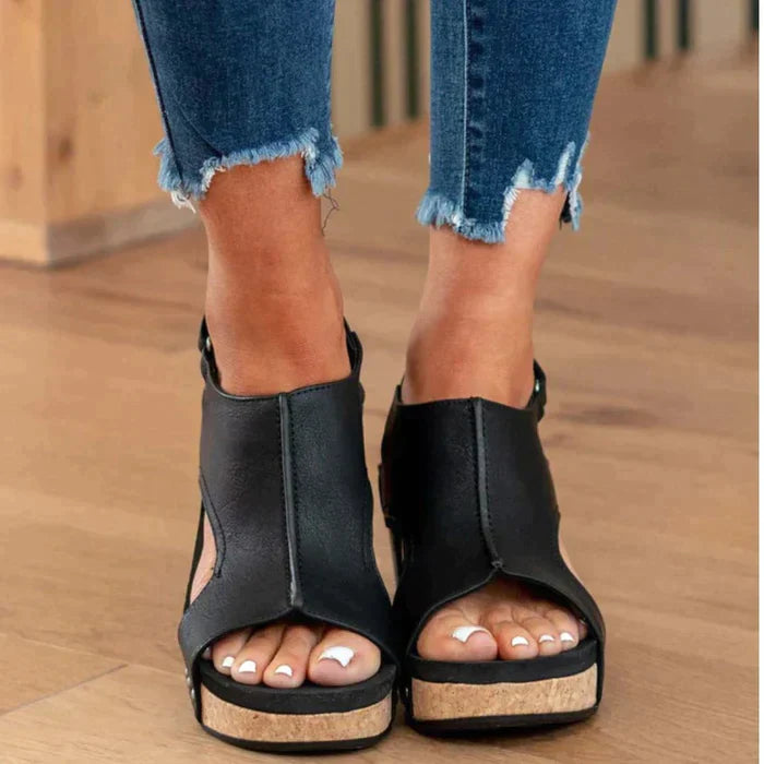 Damen Orthopädische Wedges Sandalen mit Klettverschluss & Lederimitat