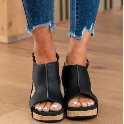 Damen Orthopädische Wedges Sandalen mit Klettverschluss & Lederimitat