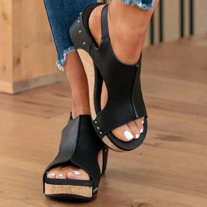 Damen Orthopädische Wedges Sandalen mit Klettverschluss & Lederimitat