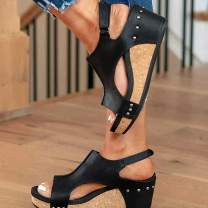 Damen Orthopädische Wedges Sandalen mit Klettverschluss & Lederimitat